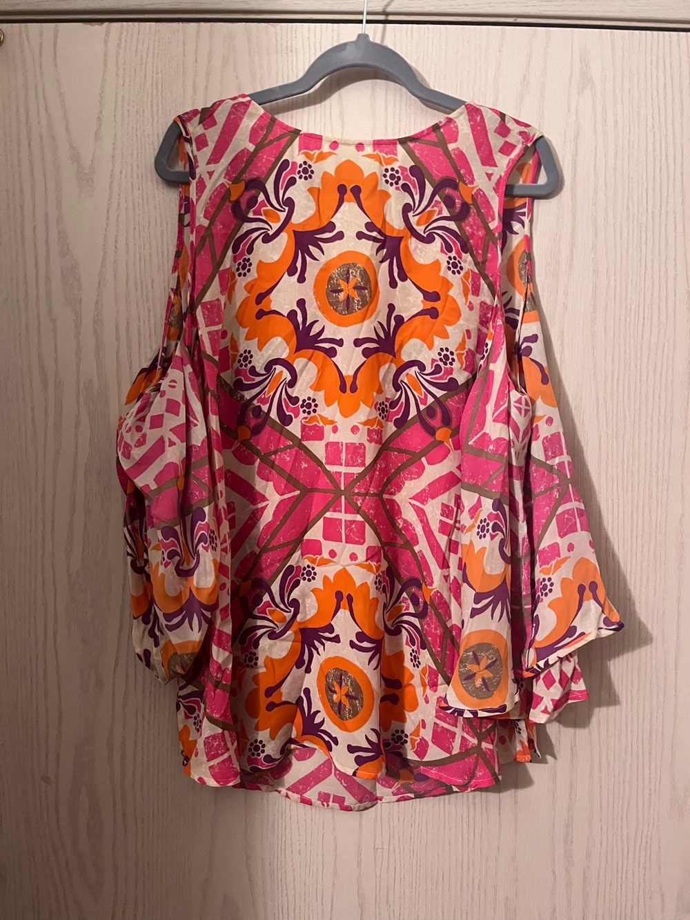 Chico Women's Pink & Orange Patterned Cold-Shoulder Top